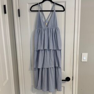 H&M Light Blue Tiered Midi Dress